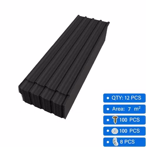 BIRCHTREE 12x Corrugated Steel Metal Roofing Panels for Sheds, Garages and Carports, Grey and Black, W: 45.0 cm, L: 129.0 cm – 2