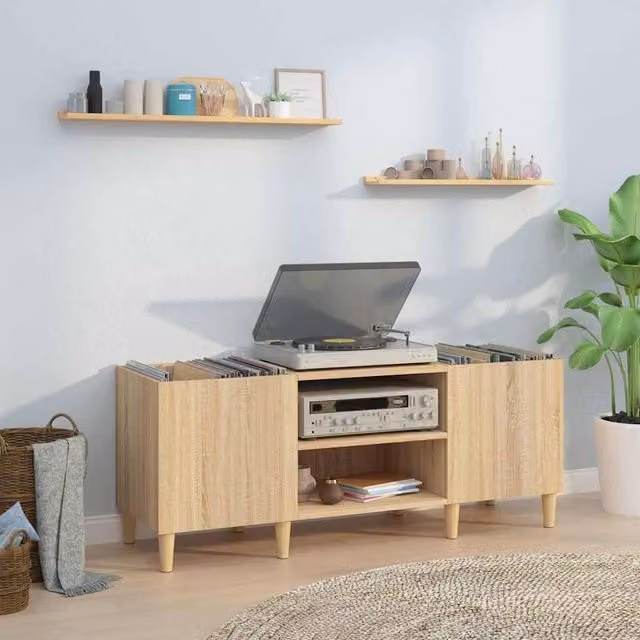 Berkfield Home Record Cabinet in Sonoma Oak, Light Brown, W/D/H: 121 x 38 x 48 cm