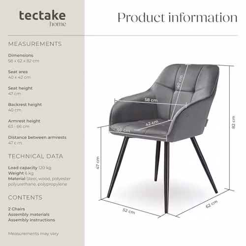 tectake Marilyn Set of 2 Modern Dining Chairs with Velvet-Look Fabric and Geometric Pattern in Grey/Black – 3