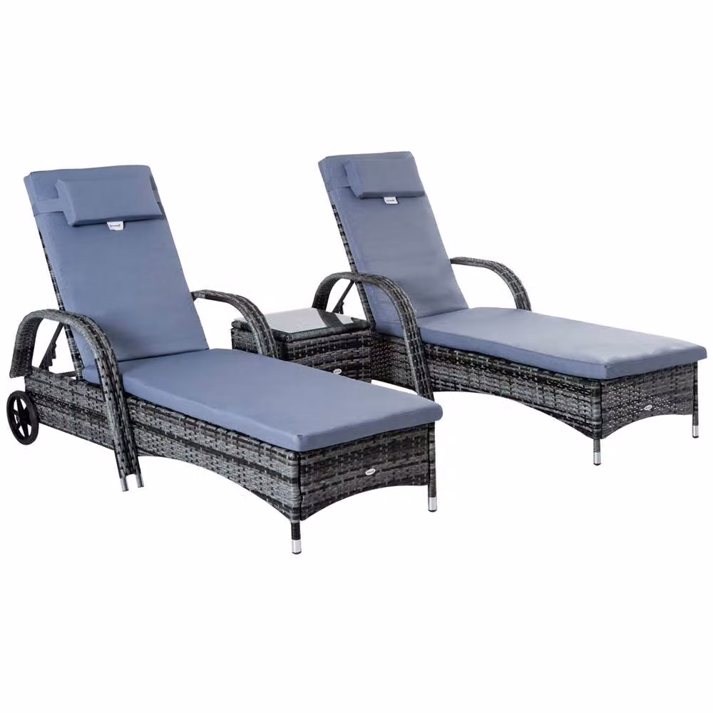 STILVORA Sun Lounger Set with Adjustable Back and Grey Cushions – 3