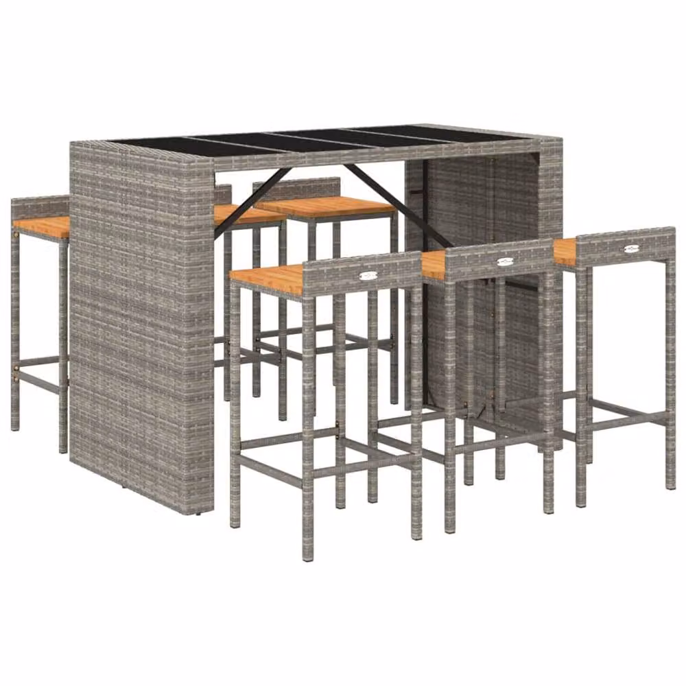 Berkfield Home 7 Piece Grey Poly Rattan and Solid Acacia Wood Garden Bar Set – 2