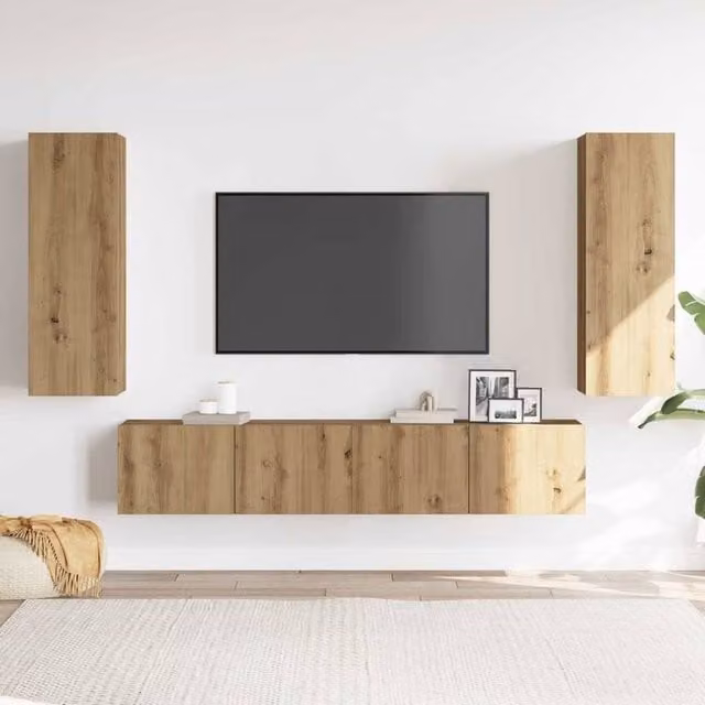 Berkfield Home Artisan Oak Wall Mounted TV Cabinets, 4 Piece Set in Brown