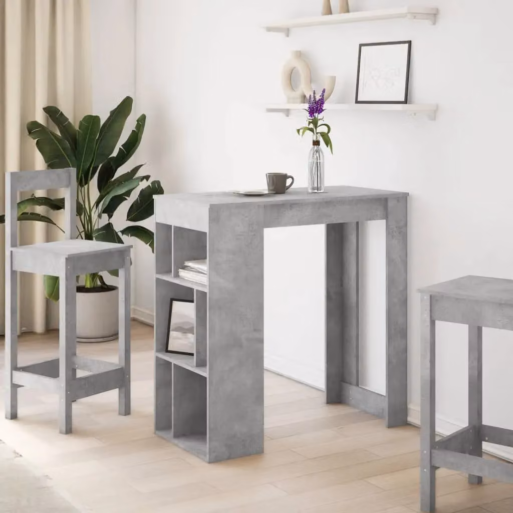 Berkfield Home Bar Table with Racks in Concrete Grey, W/D/H: 102 x 50 x 103.5 cm – 2