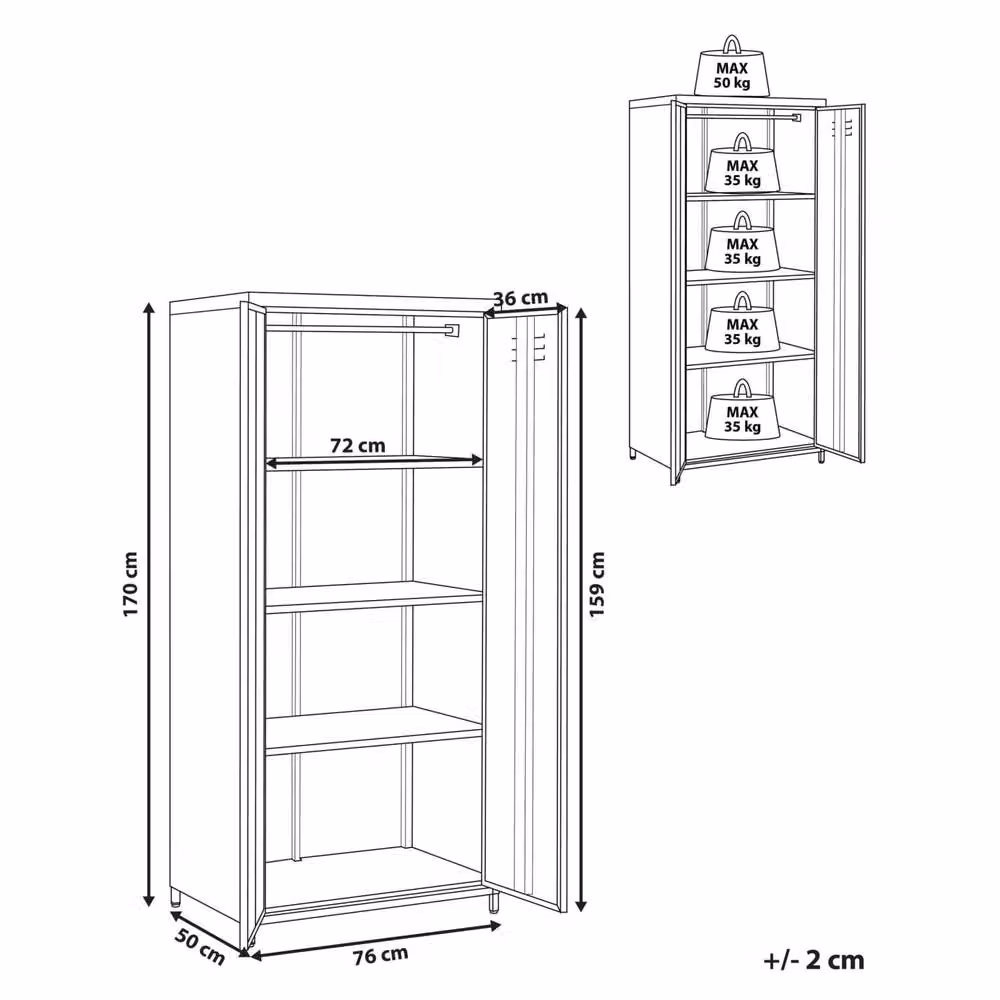 Wyld and Coco Navy Blue Metal Storage Cabinet with 2 Hinged Doors and Internal Shelves, H 170 x W 76 x D 50 cm – 3