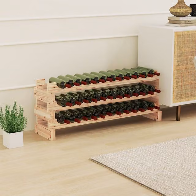HOMCOM 36 Bottle Freestanding Wood Wine Rack Holder in Light Brown – 1