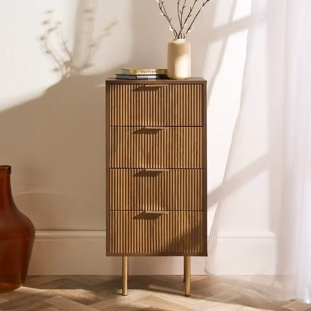OHS Ribbed 4-Drawer Engineered Wood Storage Cabinet in Walnut Brown – 1