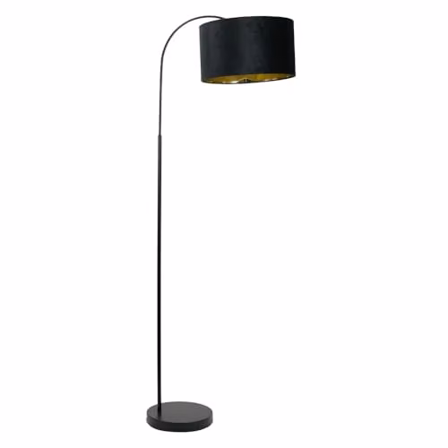 ValueLights Curva Trend Floor Lamp in Black with Gold Inner Shade and Warm White Bulb, H 150 cm x W 35 cm x D 35 cm