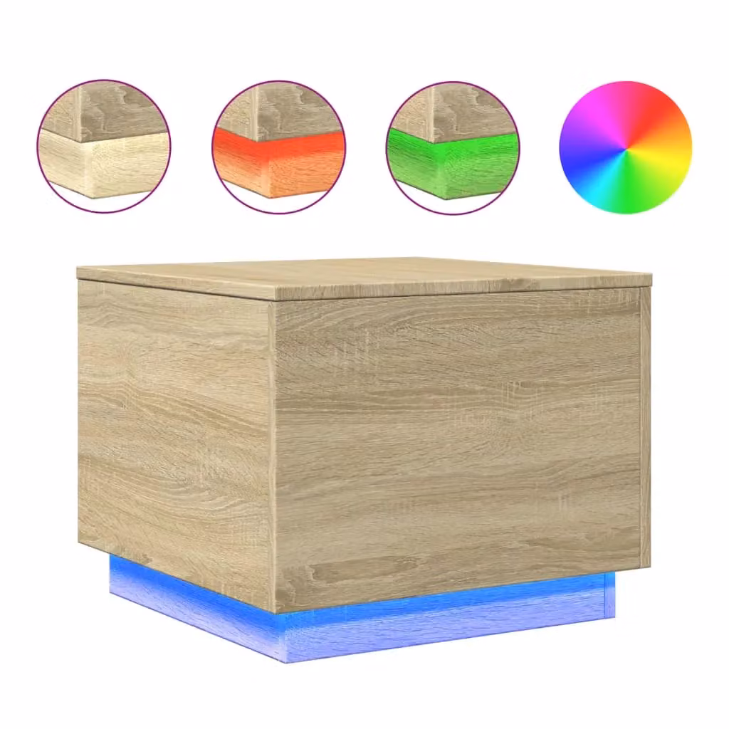 Berkfield Home Modern Square Coffee Table with LED Lights in Sonoma Oak Brown, W/D/H: 50 x 50 x 40 cm – 2