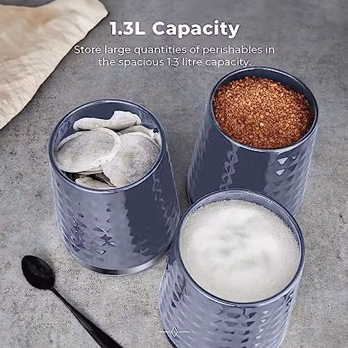 Tower Solitaire Set of 3 Airtight Grey Metal Storage Canisters – 4