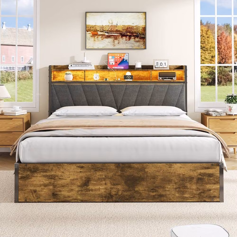 Matteo King Bed Frame with Hydraulic Storage, RGB LED Headboard and USB Charging Ports, W/D/H: 180 x 200 cm – 2