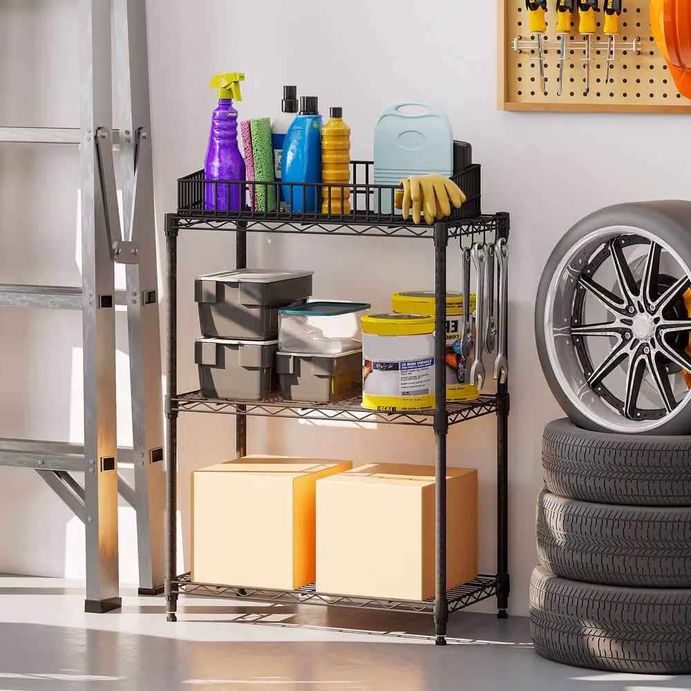 Costway 3-Tier Adjustable Metal Wire Shelving Unit in Black – 5