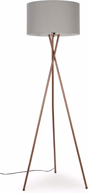 ValueLights Camden Copper Tripod Floor Lamp with Grey Fabric Drum Shade