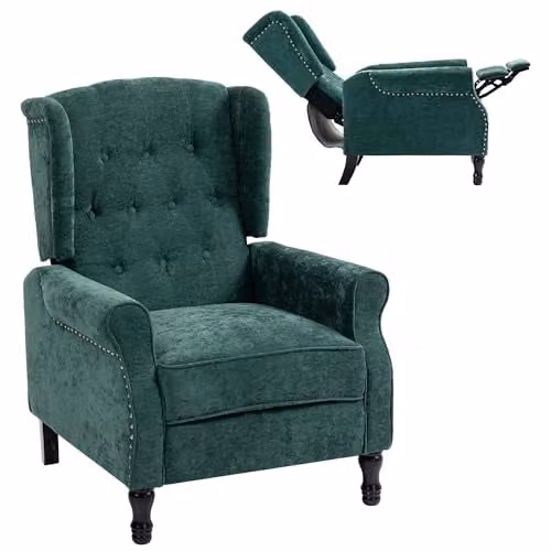 HOMCOM Vintage Recliner Armchair in Green with Solid Wood Frame