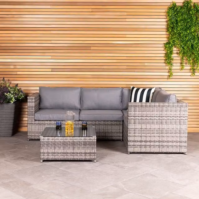 Charles Bentley Modern Rattan Corner Sofa and Coffee Table Set in Grey