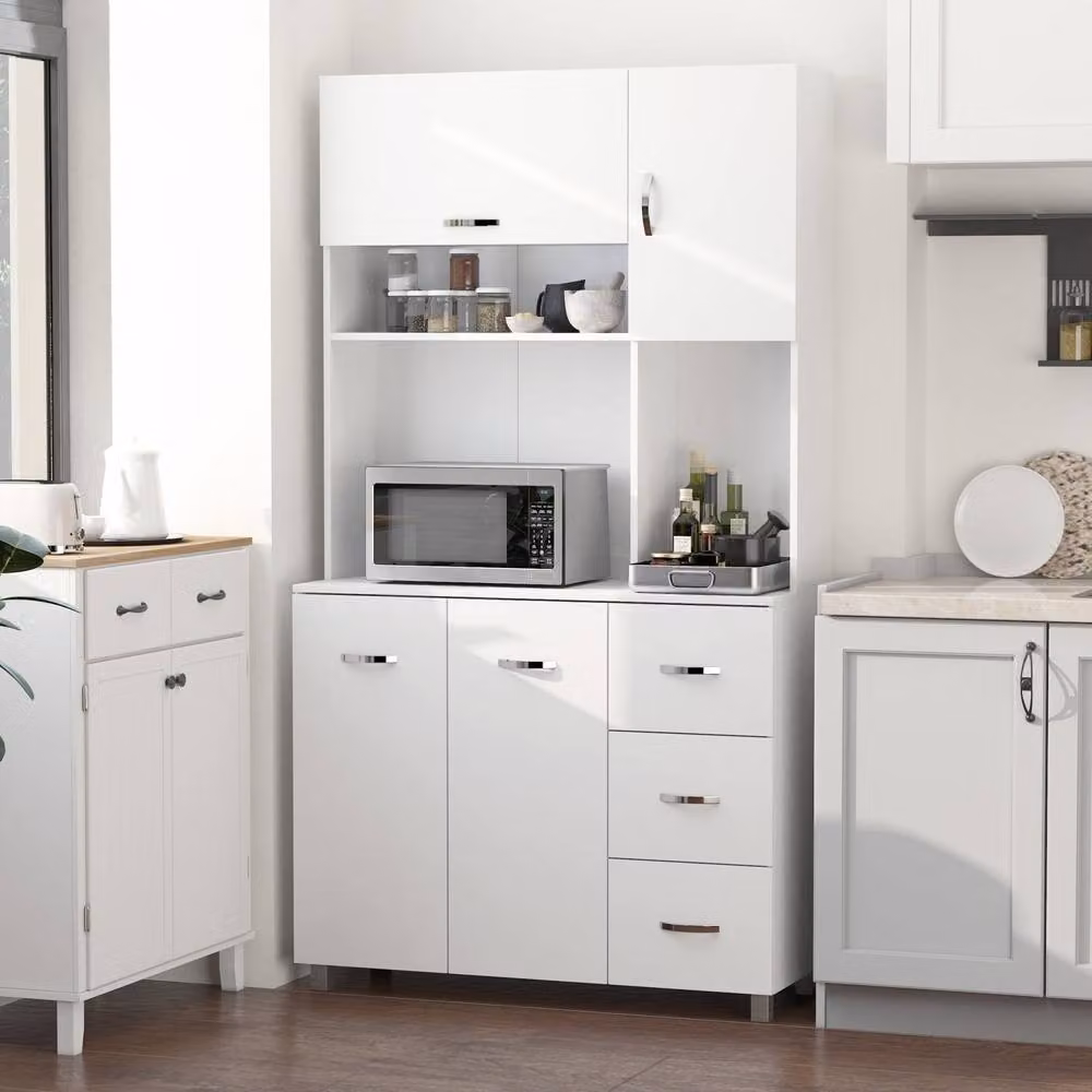 Wyld Haus White Tall Kitchen Cupboard with Doors and Drawers W: 100 cm, D: 39.5 cm, H: 183.5 cm – 3
