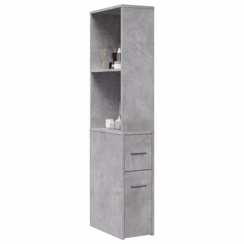 Berkfield Home Narrow Freestanding Bathroom Cupboard with Wheels in Concrete Grey – 2
