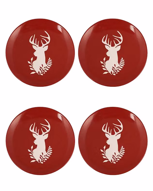 Dibor Set of 4 Red and White Ceramic Christmas Stag Side Plates, Diameter: 21 cm – 2