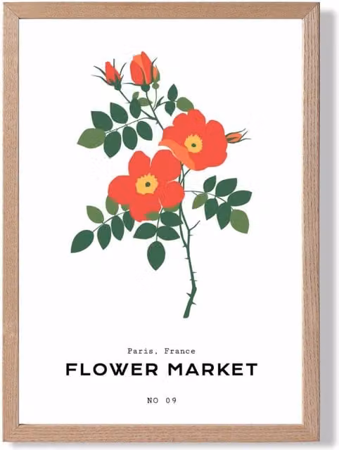 ARTZE Orange Cosmos Plant Flower Market Simplicity Framed Print with Oak Frame