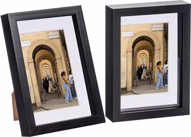 Nicola Spring Single Rectangular 3D Box Photo Frame, Black and White, A5 Size with 4 x 6 inch Mounts