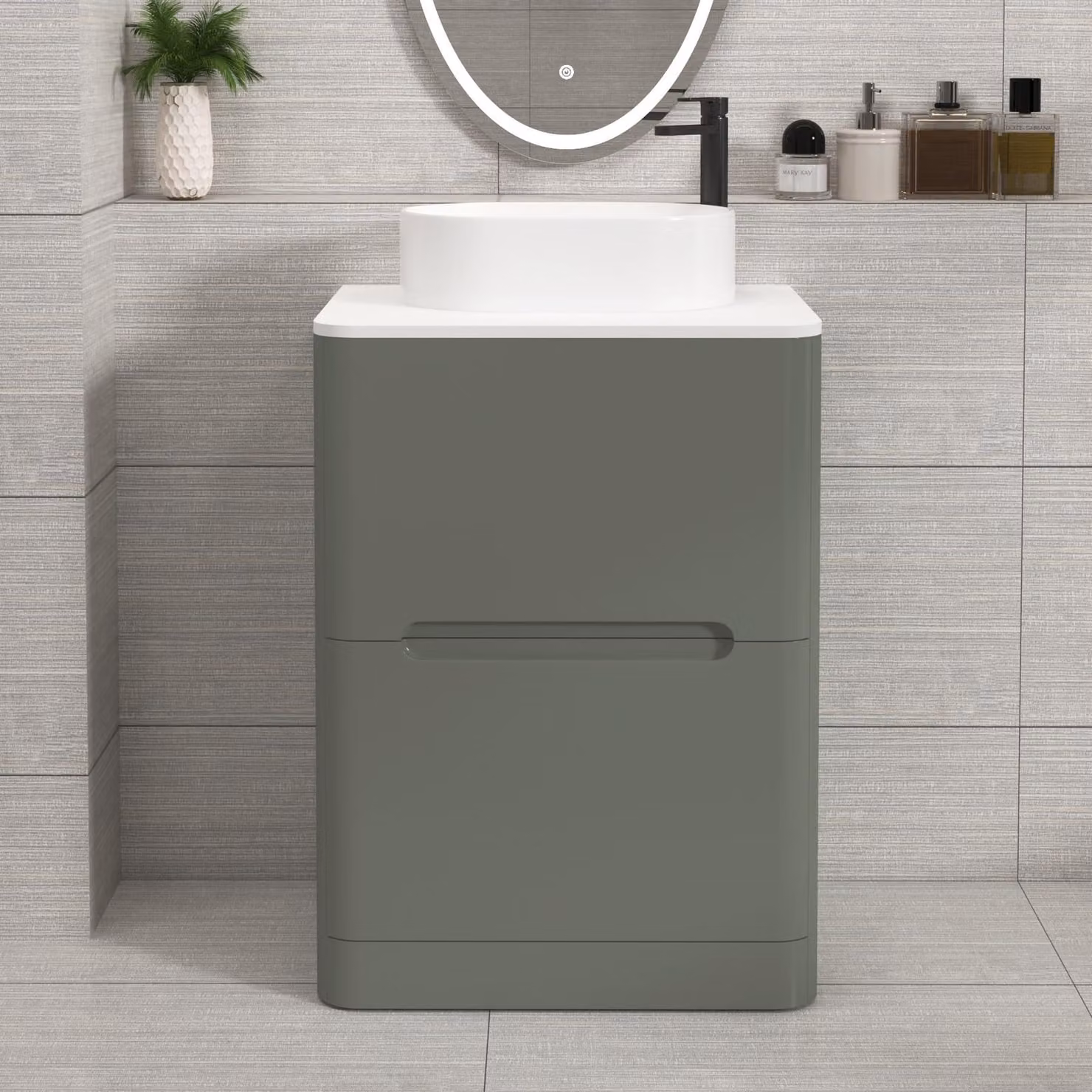 Royal Bathrooms Venice 600mm Sage Green Floor Standing Vanity Unit with 2 Drawers and White Peak Basin