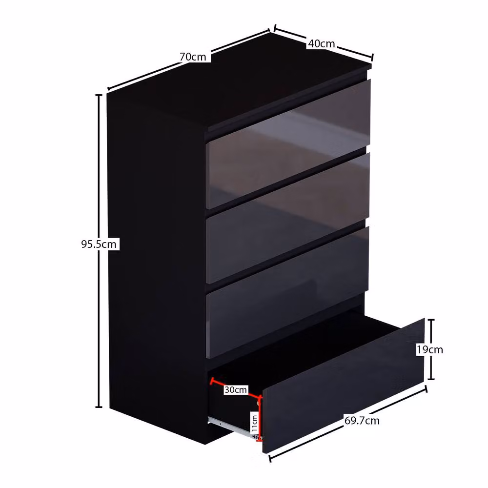 HD Designs Glinton 4 Drawer Chest of Drawers in Black High Gloss – 2