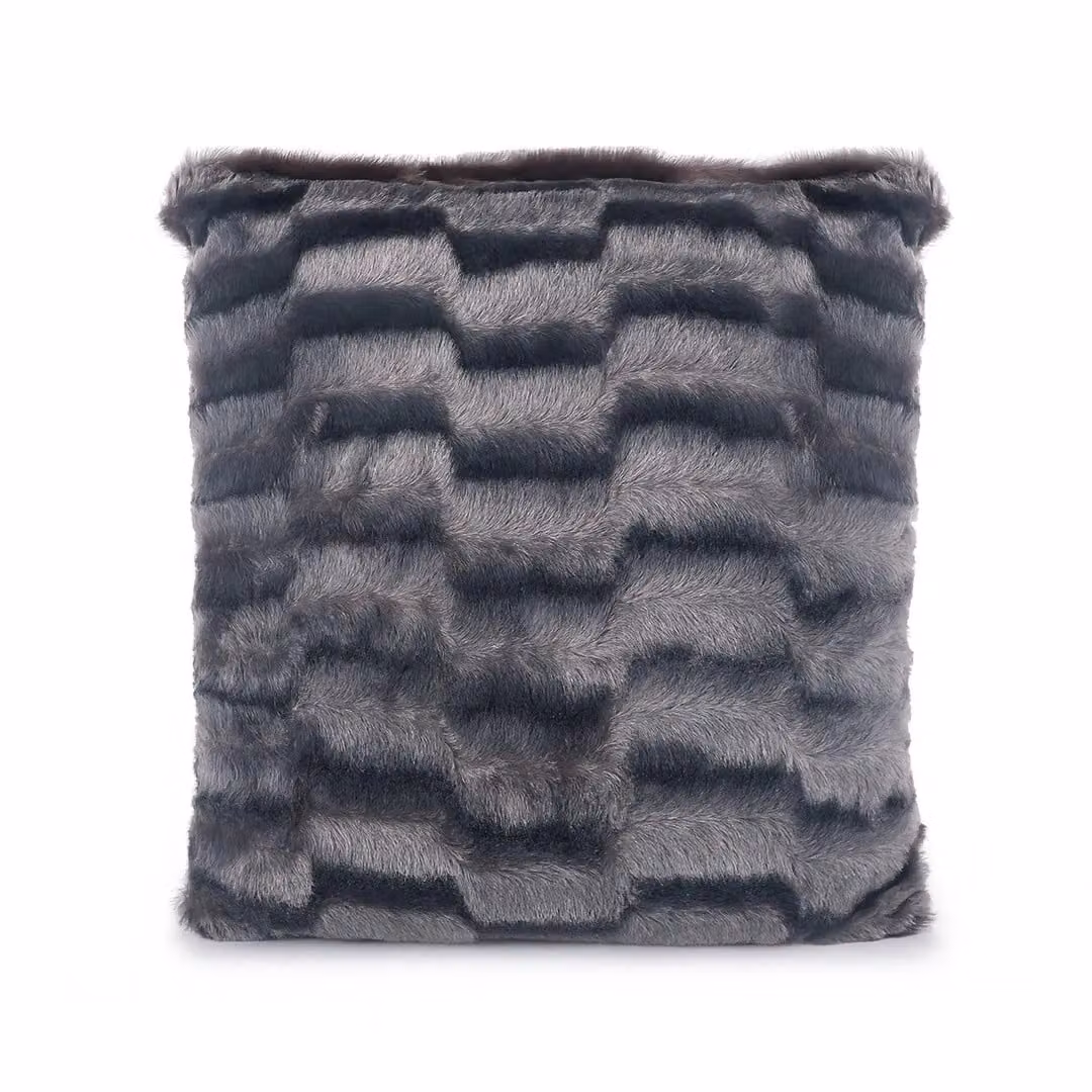 Voltico Arctic Faux Fur Square Cushion in Anthracite, Silver and Grey, W/D/H: 45 x 45 x 45 cm – 2