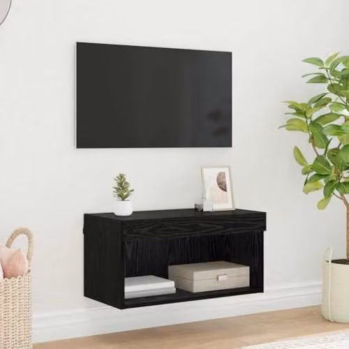 vidaXL Modern Wall Mounted TV Cabinet Set in Black MDF with Integrated Lighting and Internal Shelves, W/D/H: 60 x 30 x 30 cm – 2
