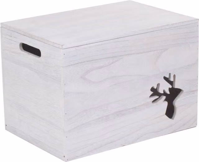 Red Hamper Wooden Christmas Reindeer Storage Box in Grey with Handles W: 30.0 cm, D: 25.0 cm, H: 25.0 cm