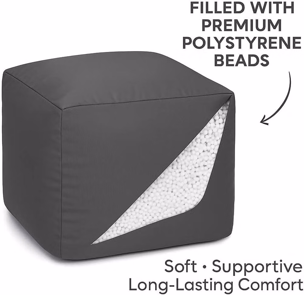 Homes-Linen Waterproof Bean Bag Footstool Cube in Grey, W/D/H: 40 x 40 x 40 cm – 2