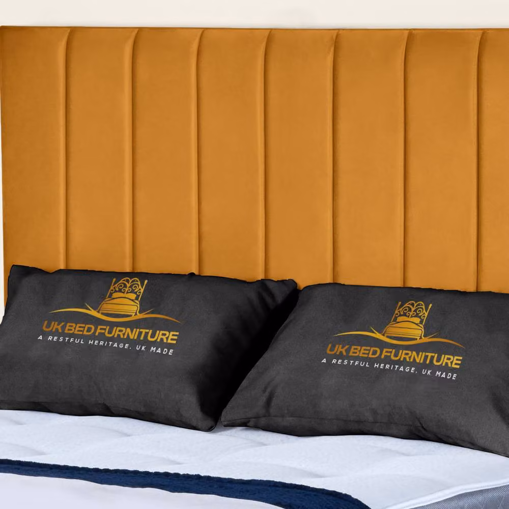 UK Bed Furniture Milano Single Upholstered Slatted Base Bed with 48 Inch Headboard in Yellow Velvet – 2
