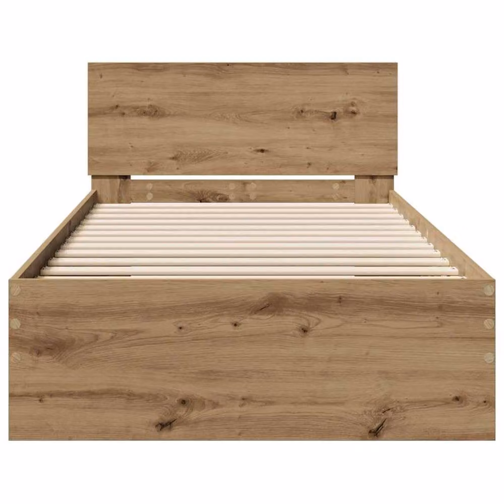 Berkfield Home Artisan Oak Bed Frame with Headboard in Brown, W/D/H: 190 x 75 x 31 cm – 4