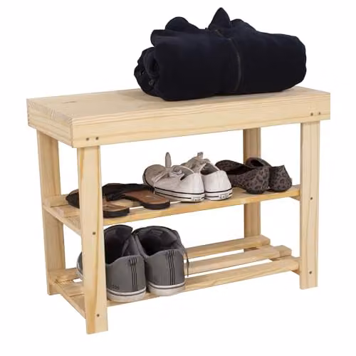 Core Products Solid Pine Wood Shoe Bench in Sand, W/D/H: 60 x 30 x 45 cm