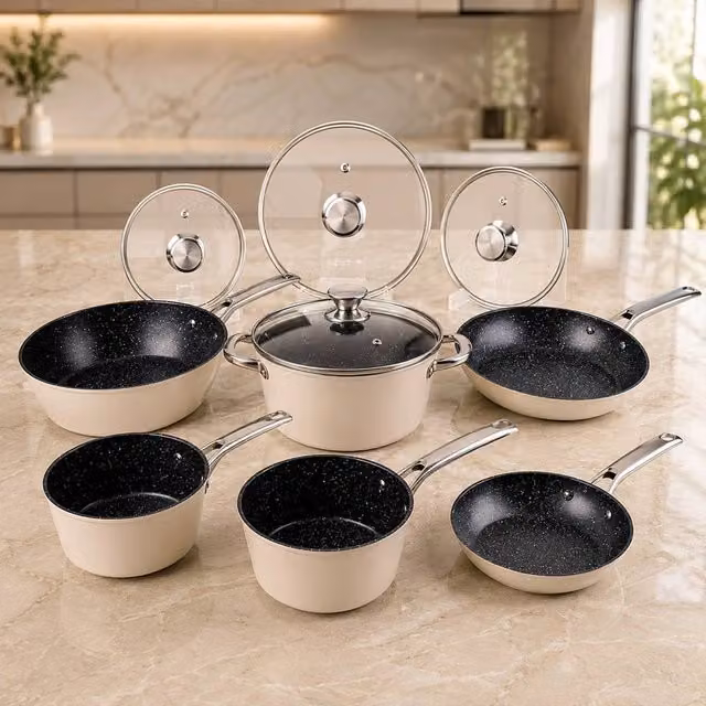 Alivio 10-Piece Non-Stick Aluminium Cookware Set in Beige