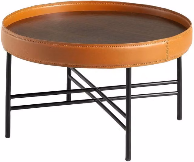 Angel Cerda Round Coffee Table with Walnut Top and Black Steel Legs in Orange, Black and Brown, Diameter: 62 cm, Height: 35 cm – 1