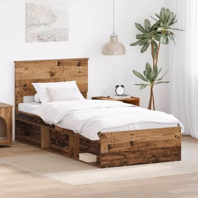 Berkfield Home Modern Bed Frame with Headboard in Brown Solid Pine Wood, W: 90 cm, L: 190 cm – 1