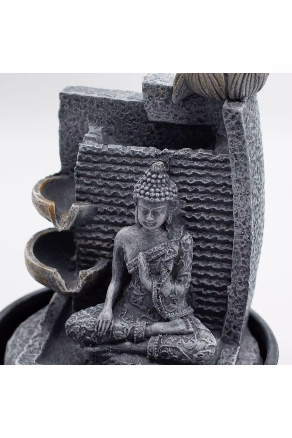 KDMD Tabletop Buddha Water Fountain with Lotus Flowers in Grey, W/D/H: 19 x 19 x 28 cm – 2
