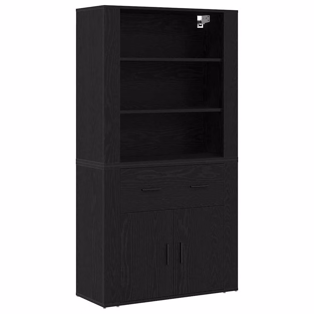 Berkfield Home Modern Black Oak Highboard with Internal Shelves and Hinged Doors – 3