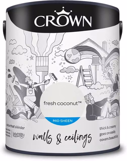 Crown Walls and Ceilings Mid Sheen Emulsion in Fresh Coconut, 5l