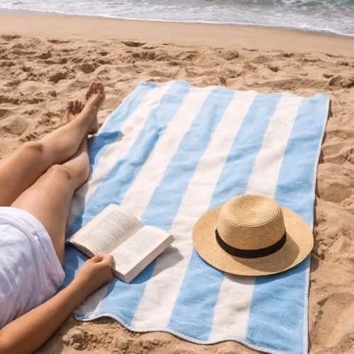 Allure Bath Fashions Extra Large Striped Scalloped Beach Towel in Ice Blue, 100% Cotton, W/D/H: 90 x 170 cm – 2