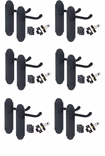 Golden Grace Scroll Door Handle Lever on Backplate, 6 Pack, Matt Black