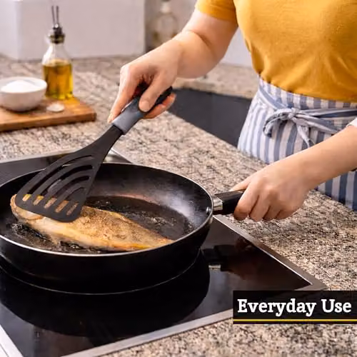 Orsina Black and Grey Slotted Spatula Turner with Heat Resistant Handle and Hanging Loop – 5