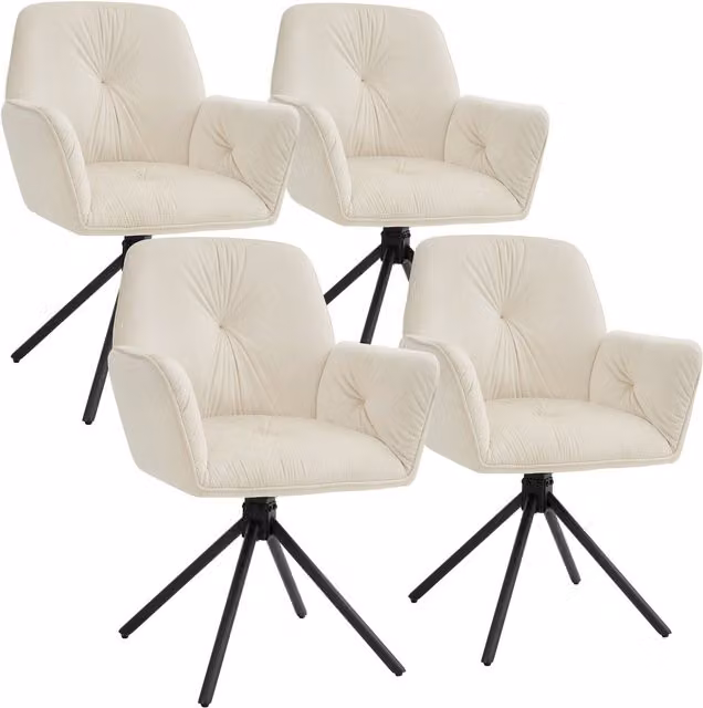 tectake Lenia Set of 4 Swivel Chairs in Cream Velvet and Black – 1