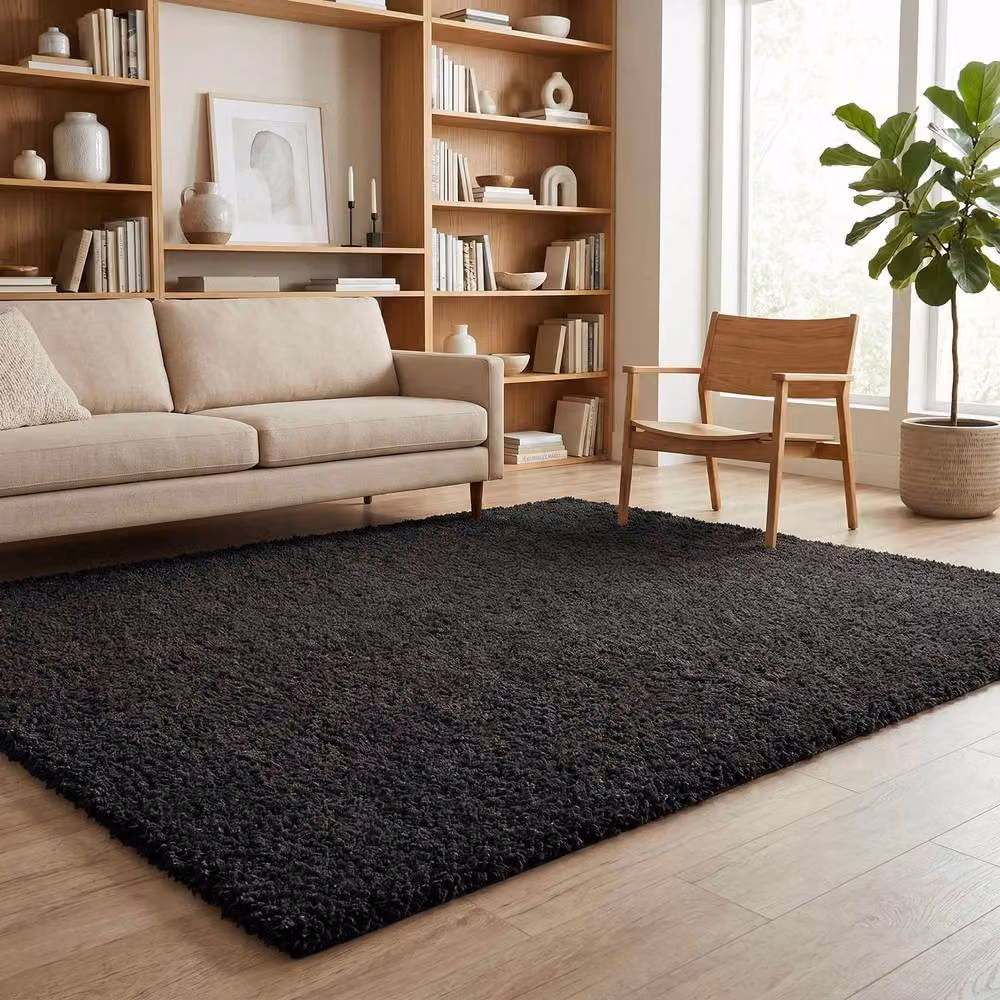 Desire Rugs Ainsley Modern Plain Shaggy Area Rug, Black, W/D/H: 110 x 60 x 40 cm – 4