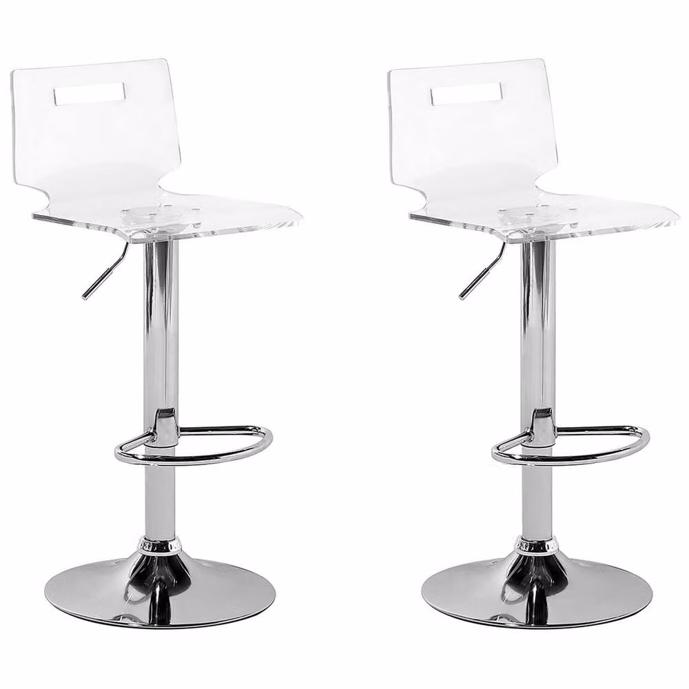 Wyld and Coco Set of 2 Transparent Acrylic Bar Stools with Swivel Gas Lift and Adjustable Height in Clear – 2