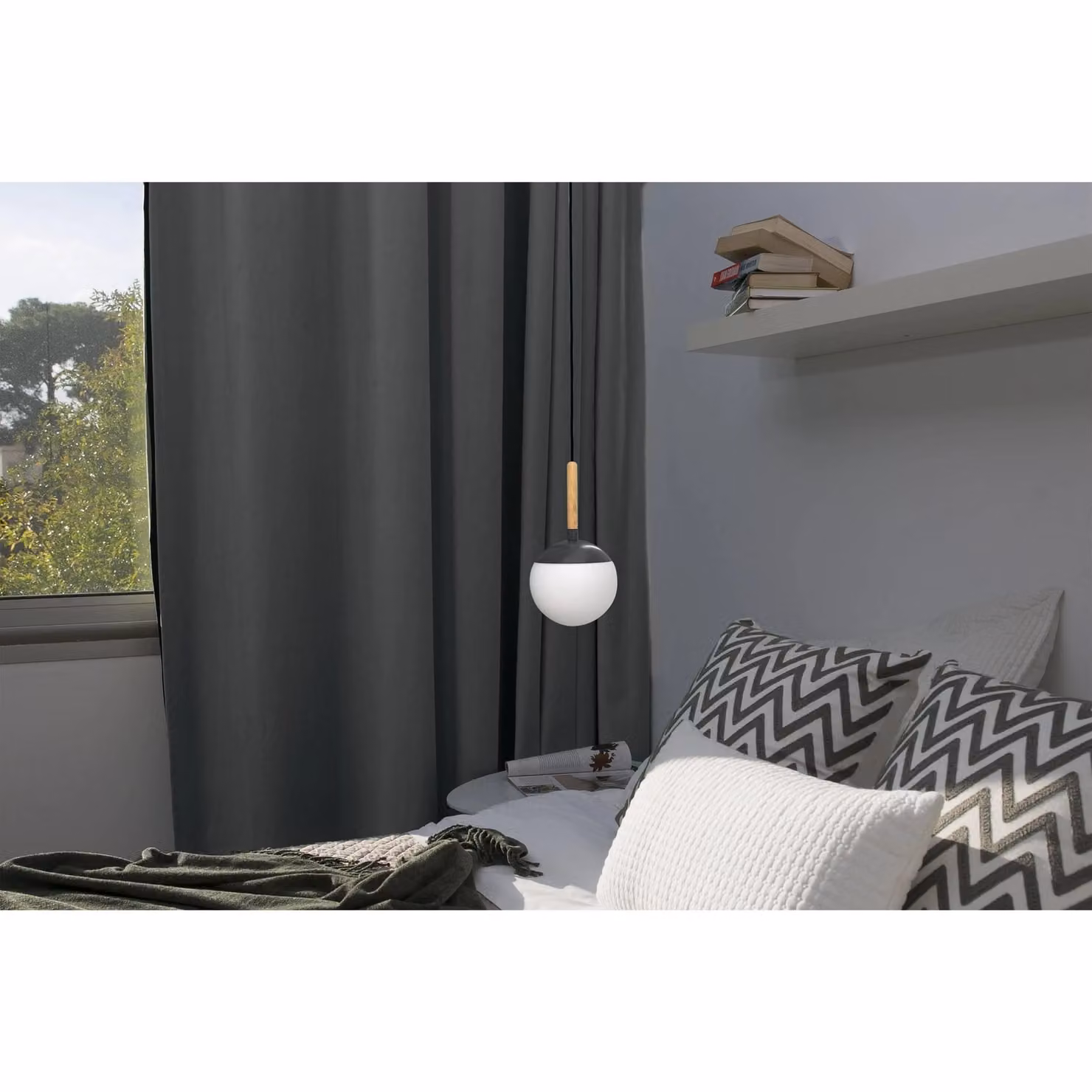 Netlighting Mine Sphere Pendant Light in Grey and Wood with E27 Bulb Holder – 4