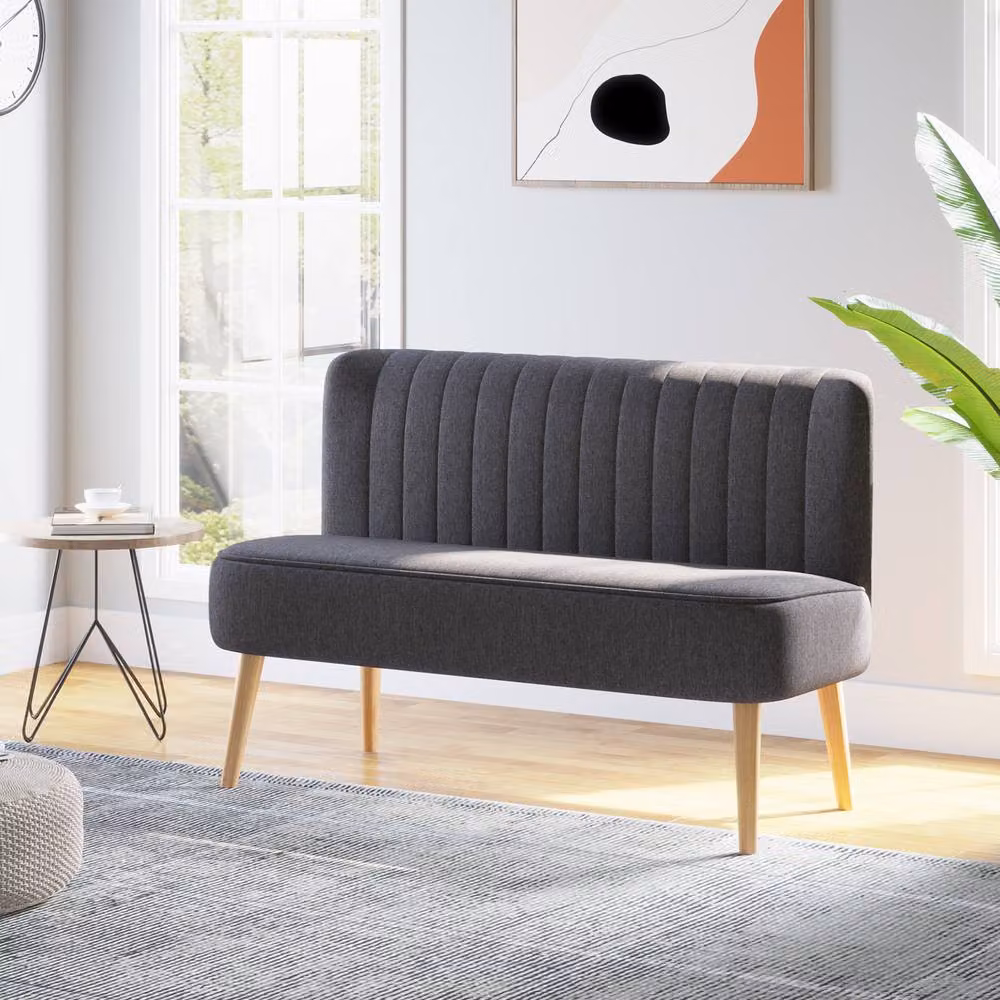 STILVORA 2 Seater Sofa in Grey Linen Upholstery, Width: 117 cm – 2