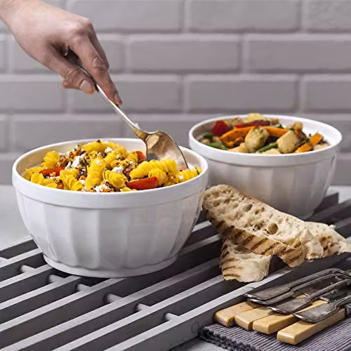 WM Bartleet & Sons 1750 Traditional Set of 2 White Porcelain Fluted Kitchen Serving Bowls, 1200ml & 700ml – 2