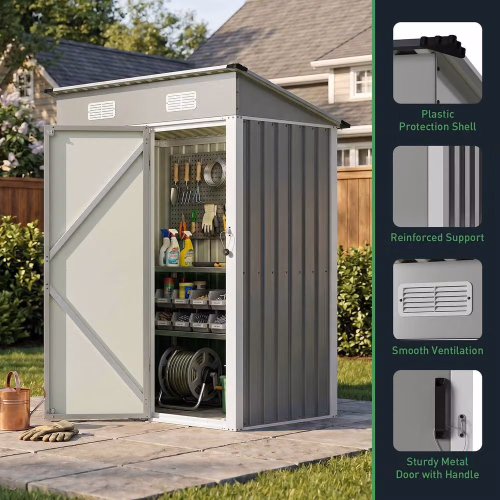 Living and Home Grey Metal Pent Garden Storage Shed with Lockable Door, W/D/H: 152.4 x 91.44 x 181.0 cm – 5