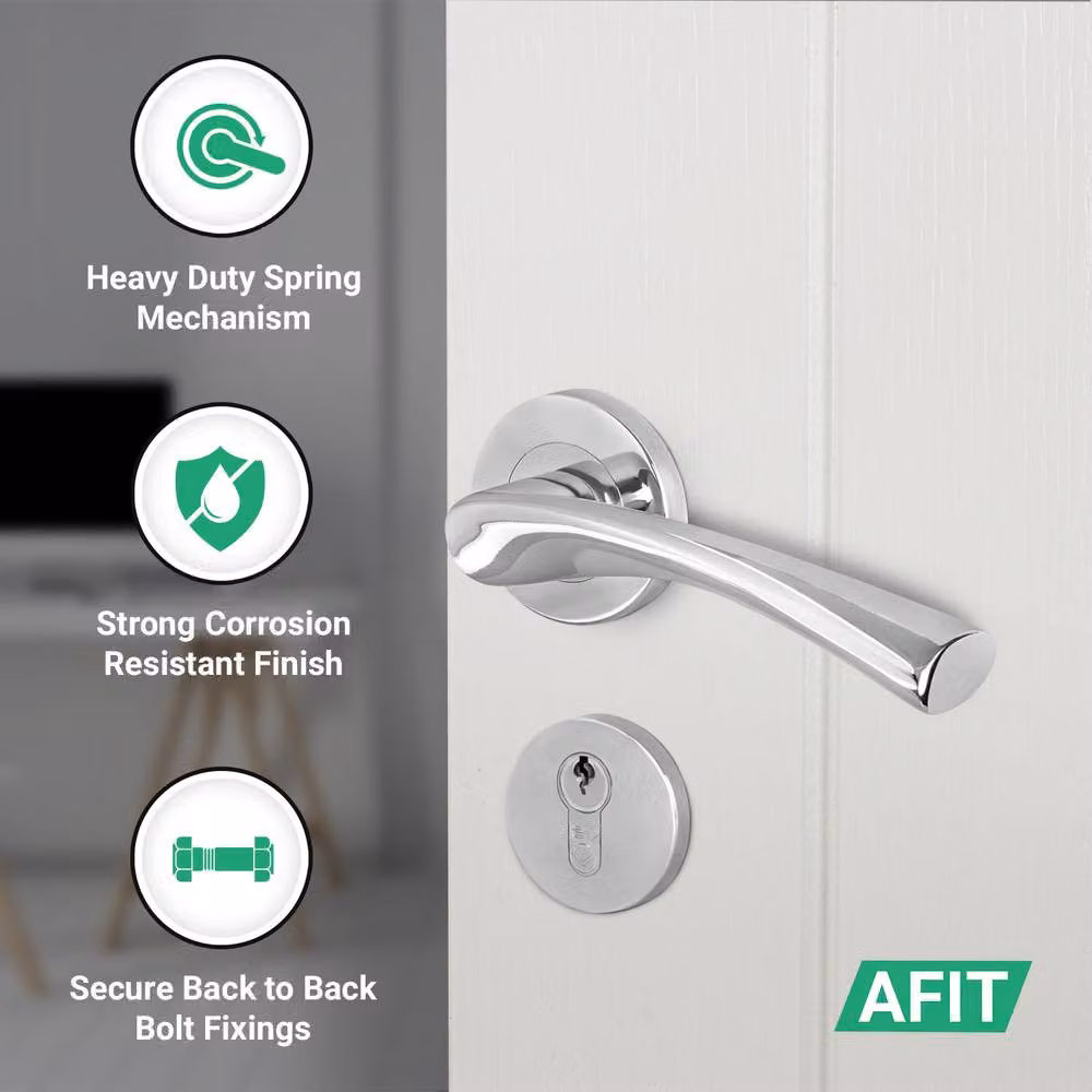 AFIT Chrome Door Handle Rose with Thumbturn Cylinder and Hinges, 2 Pack, Silver, W/D/H: 15 x 15 x 1.5 cm – 2