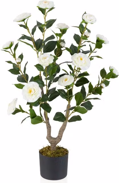 COSTWAY 90cm Artificial White Camellia Tree